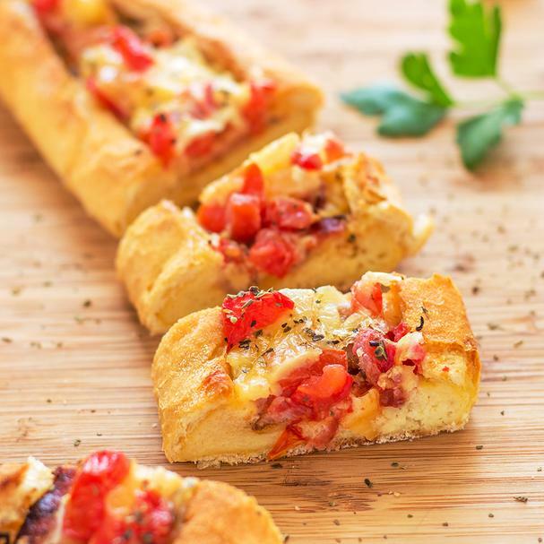 Breakfast Boat with Cheese, Bacon & Tomatoes